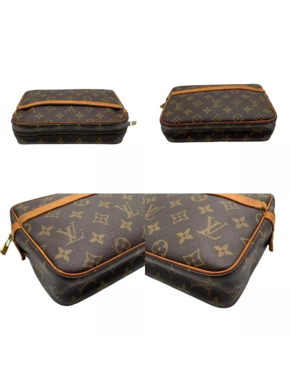 Louis Vuitton Monogram Compiegne 23 Clutch Pouch Leather Brown Gold Vintage